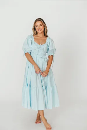 100% Cotton Crissy Ruched Midi Dress in Baby Blue - Bump Friendly
