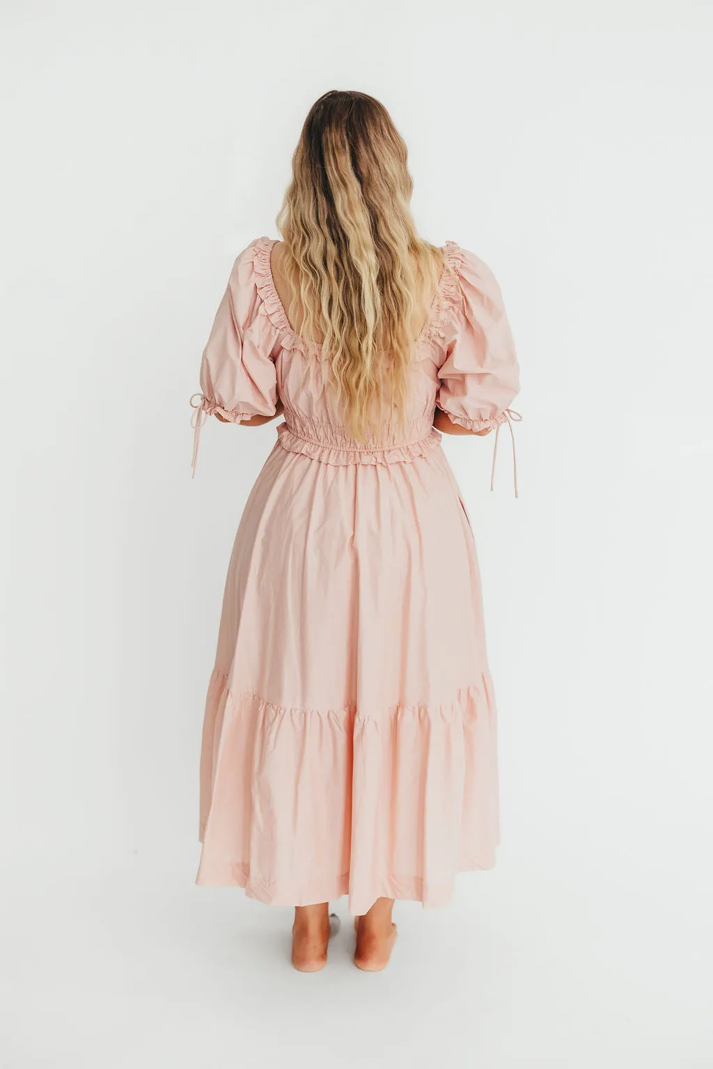 100% Cotton Crissy Ruched Midi Dress in Dusty Pink - Bump Friendly