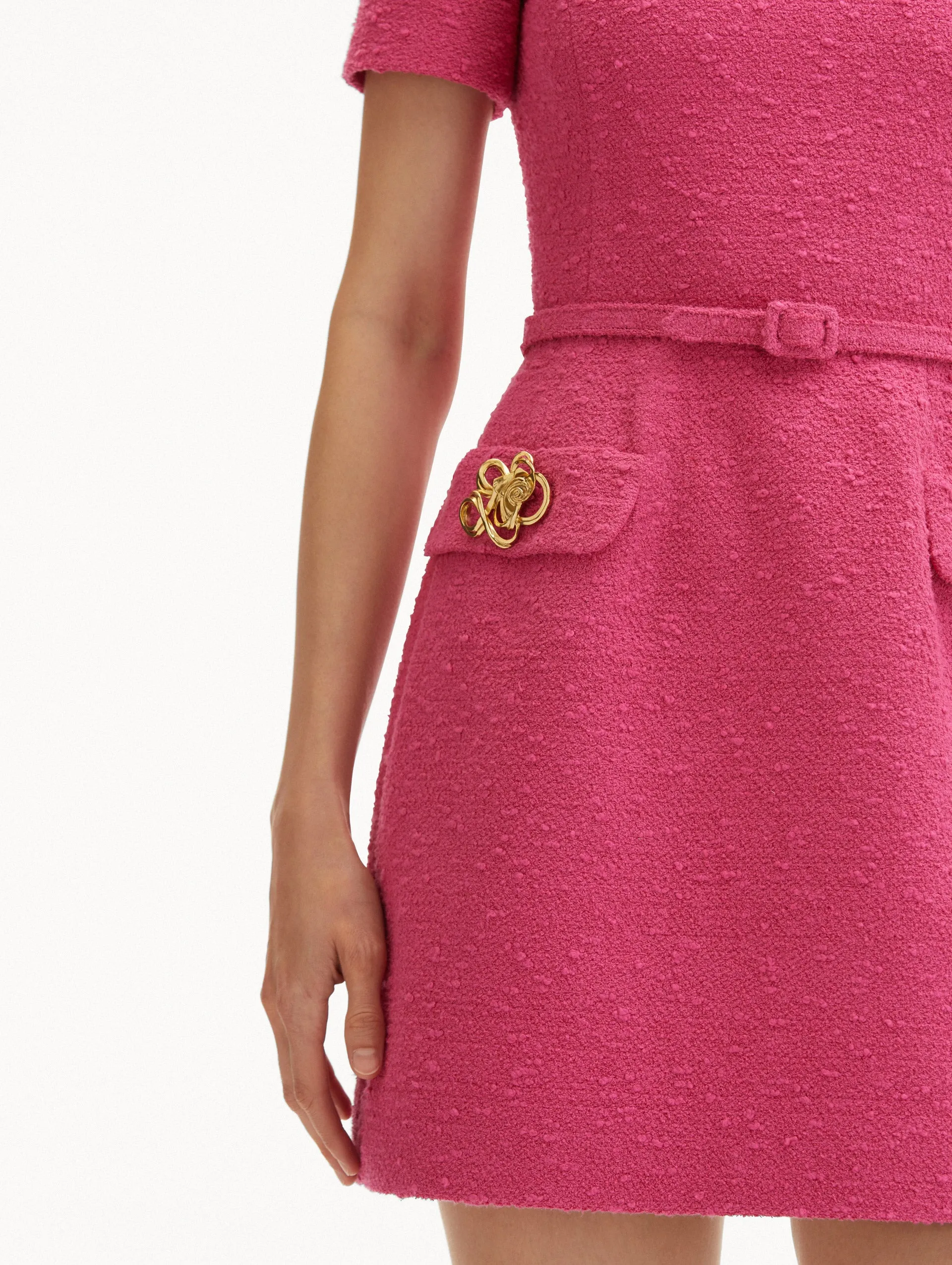 Abstract Rose Button Tweed Dress