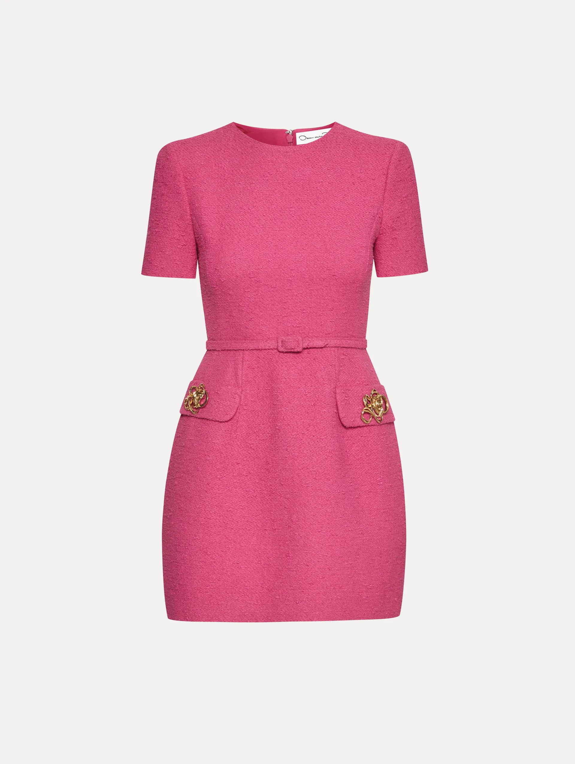 Abstract Rose Button Tweed Dress