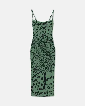 Alexa - Printed Mesh Jersey Midi Dress - Cheetah Green