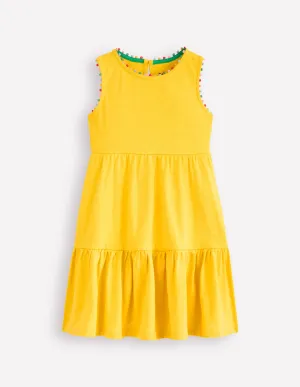Ali Pom Trim Jersey Dress-Pineapple Yellow