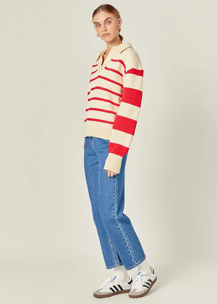 Artie Striped Sweater - Cream & Red
