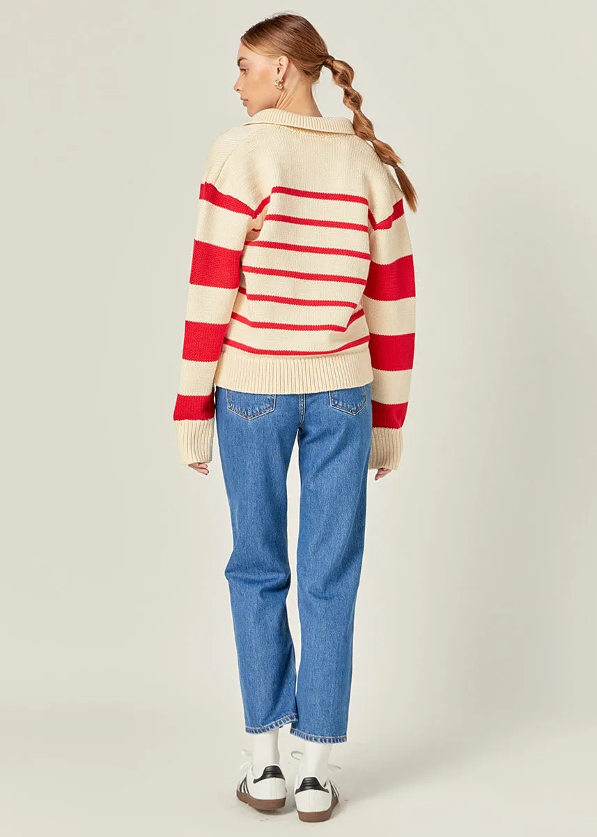 Artie Striped Sweater - Cream & Red