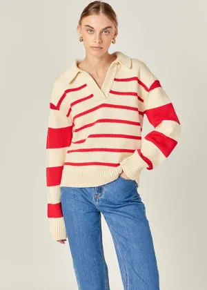 Artie Striped Sweater - Cream & Red