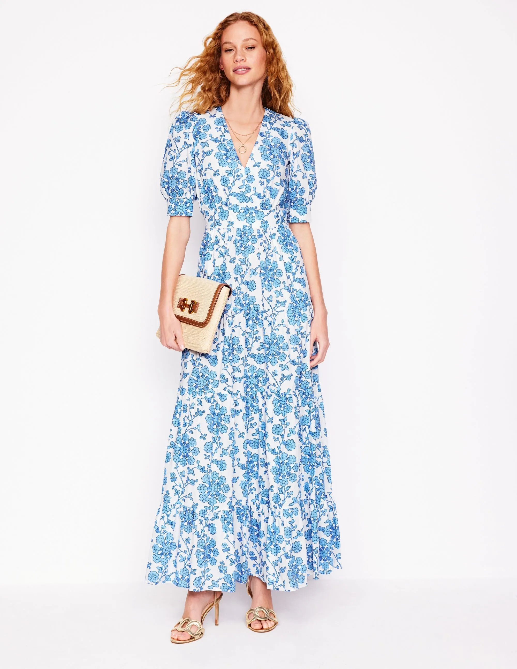 Bella Puff Sleeve Maxi Dress-Ivory. Trailing Yarrow