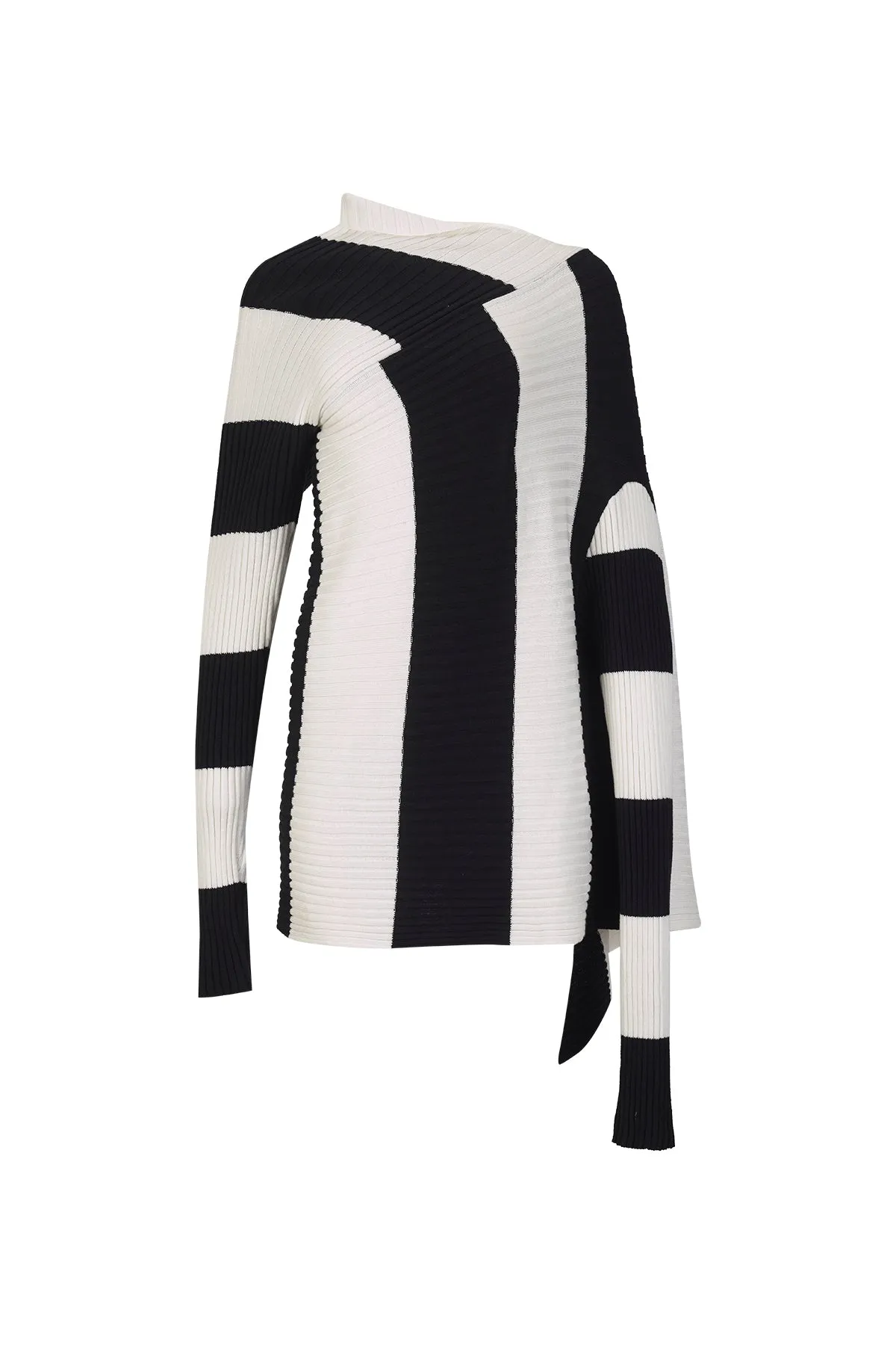 BLACK AND WHITE DRAPED JUMPER