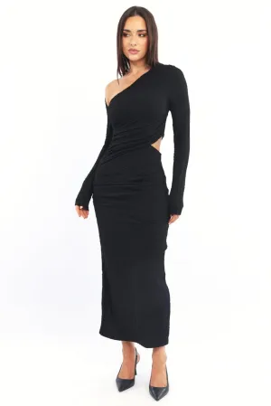 Black Bodycon Dress Textured Midi