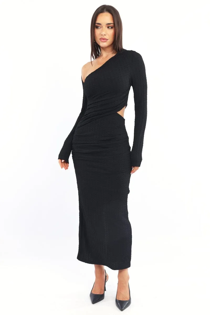 Black Bodycon Dress Textured Midi