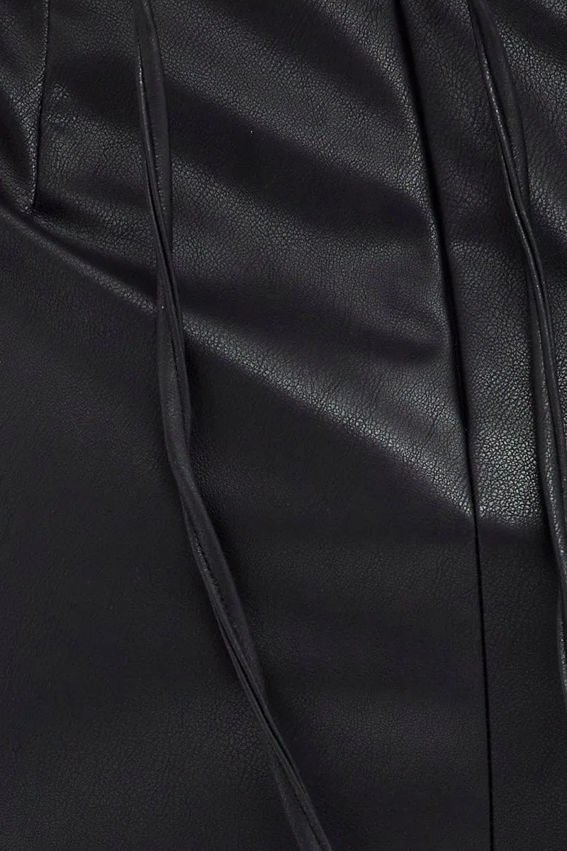 Black Faux Leather Dress Sleeveless Scoop Neck Midi