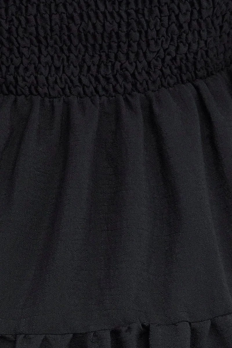 Black Fit and Flare Dress Long Sleeve Tiered