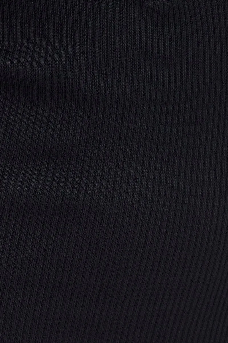 Black Knit Dress Short Sleeve Maxi Collared