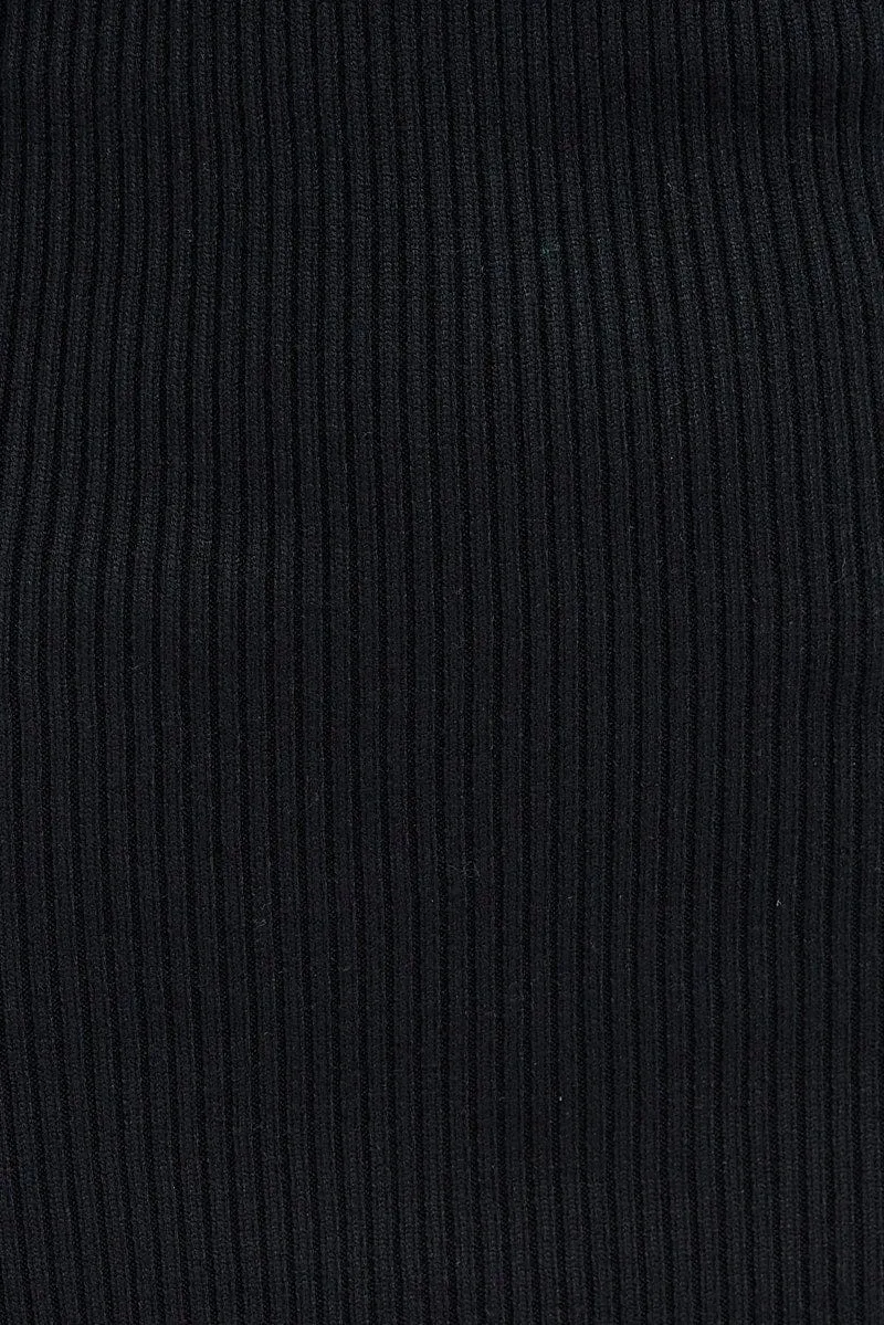Black Midi Dress Long Sleeve Off Shoulder Bardot Knit