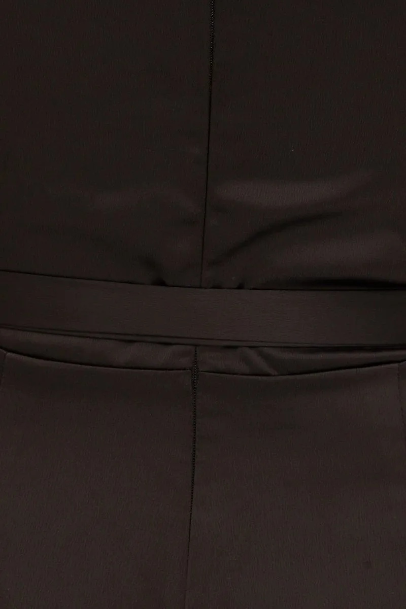 Black Satin Jumpsuit Cowl Neck Belted Waist