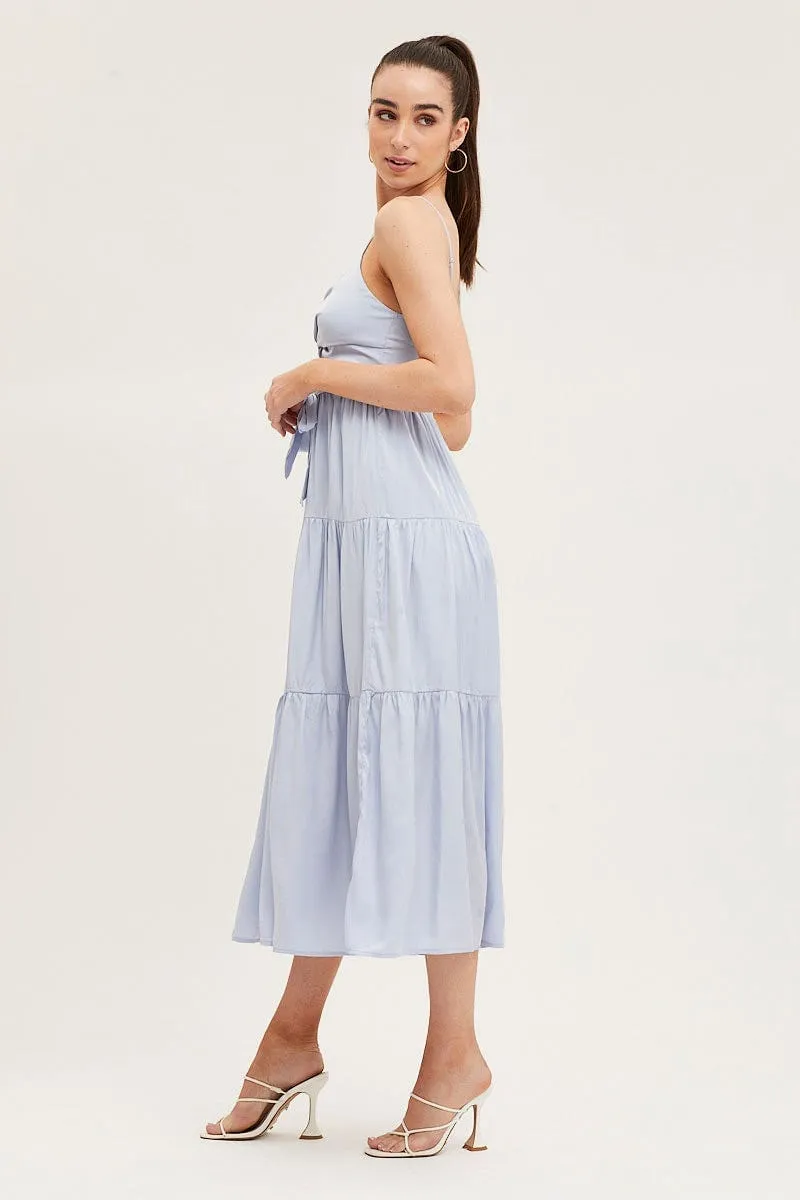Blue Midi Dress Evening Satin