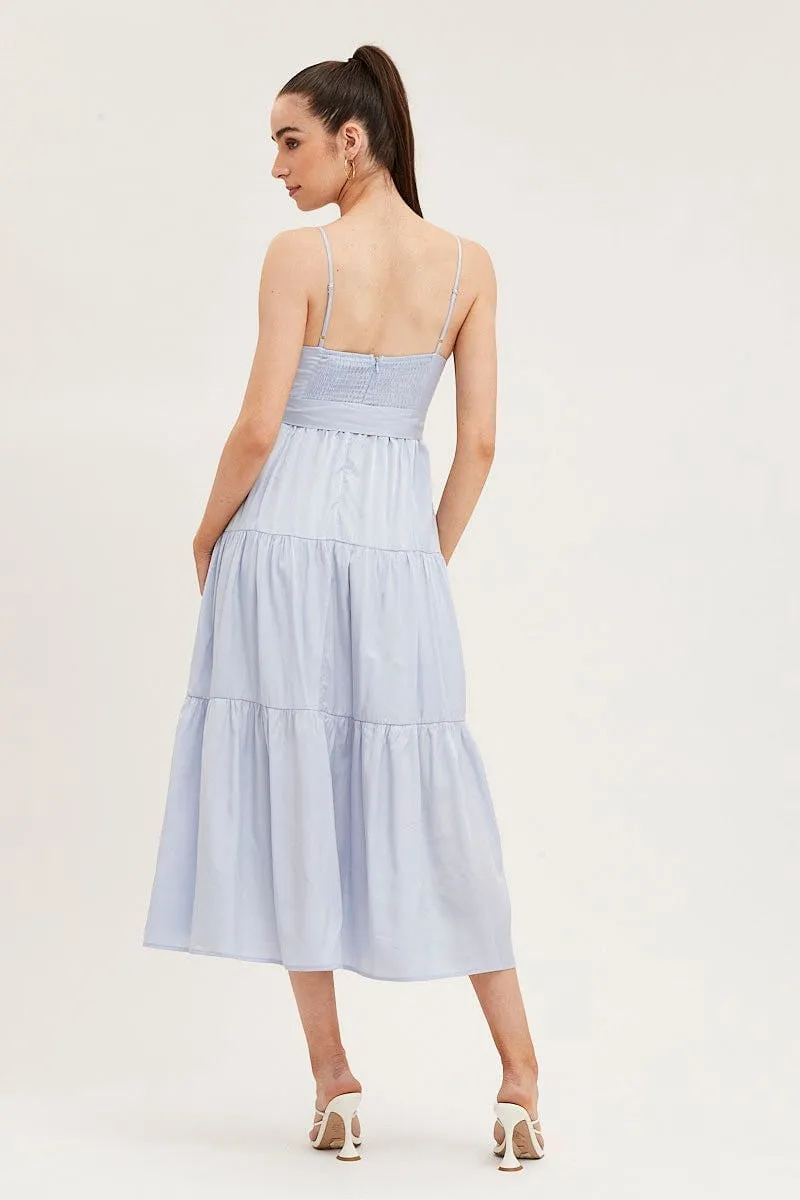 Blue Midi Dress Evening Satin
