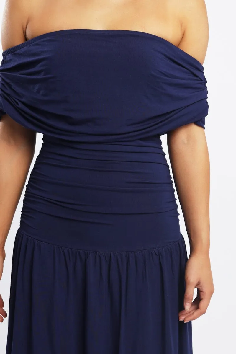 Blue Off Shoulder Maxi Dress