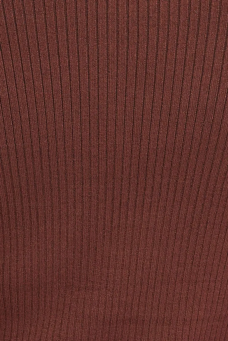 Brown Knit Dress Long Sleeve Midi