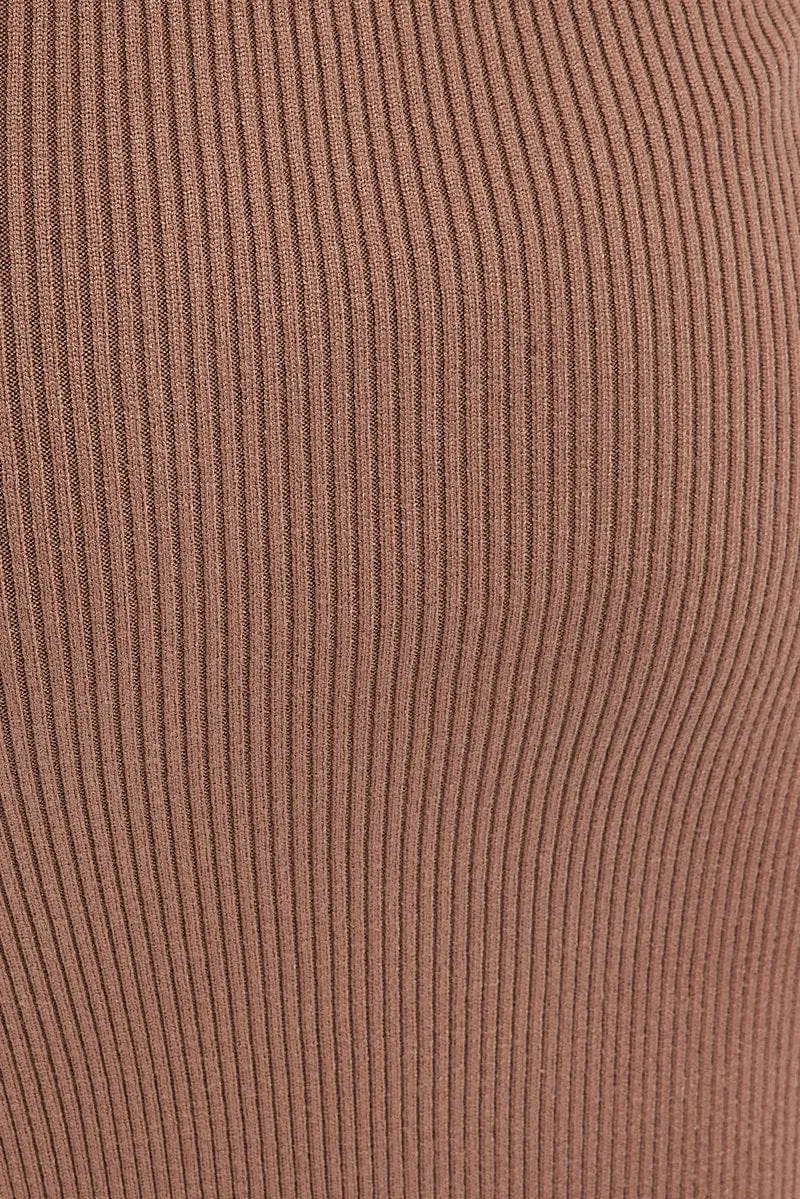 Brown Midi Dress Long Sleeve Off Shoulder Bardot Knit