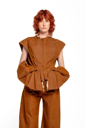 BROWN STRUCTURED SHOULDER CINCHED TOP