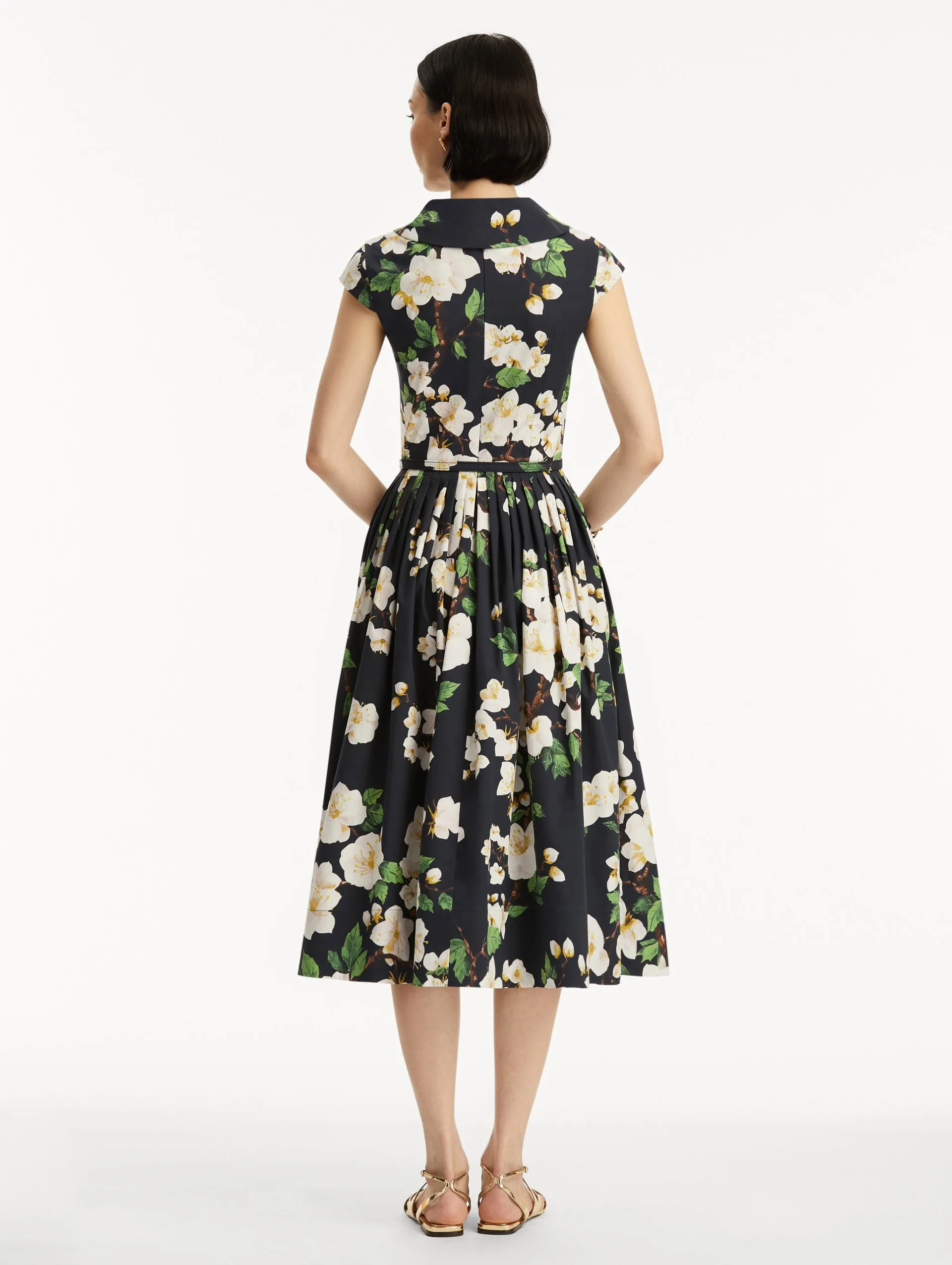 Cherry Blossom Cotton Poplin Pleated Dress