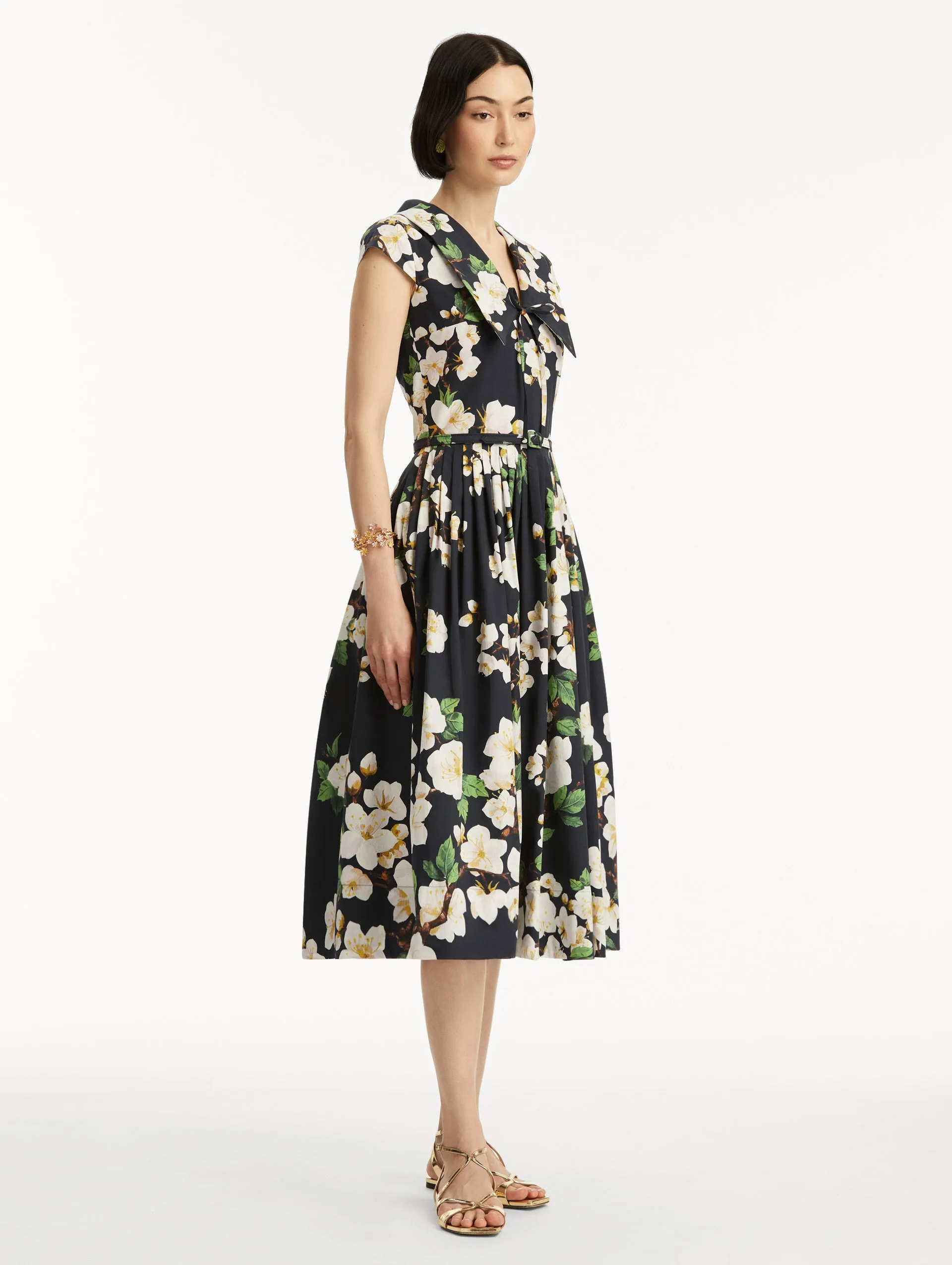 Cherry Blossom Cotton Poplin Pleated Dress