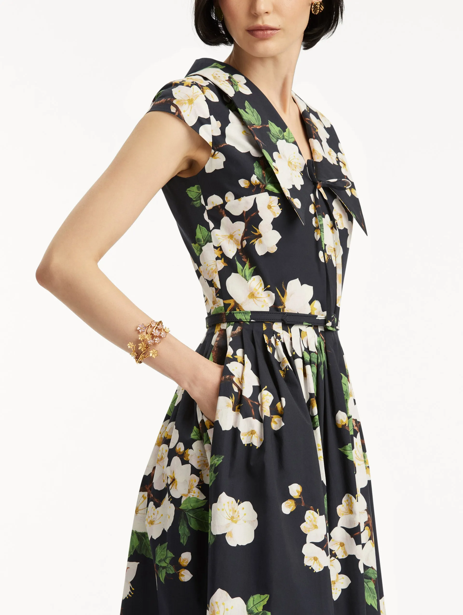 Cherry Blossom Cotton Poplin Pleated Dress