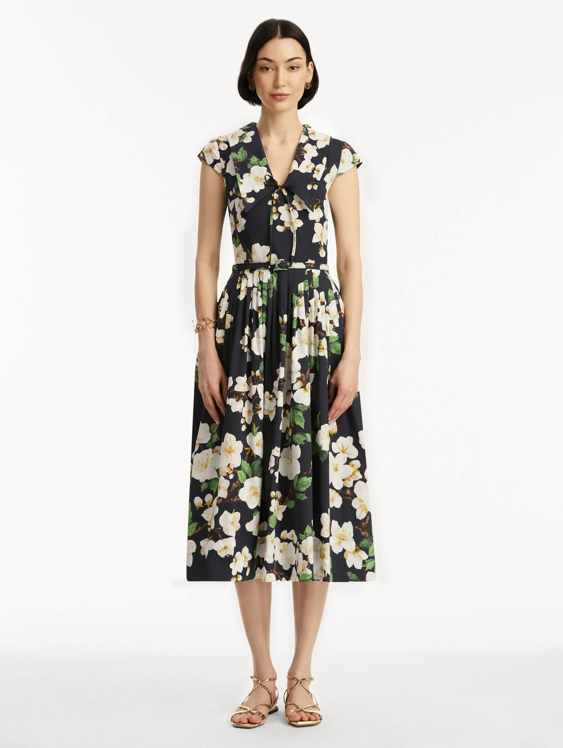 Cherry Blossom Cotton Poplin Pleated Dress