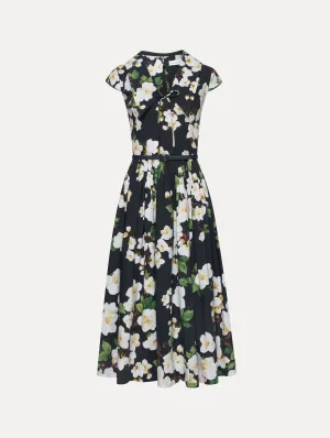 Cherry Blossom Cotton Poplin Pleated Dress