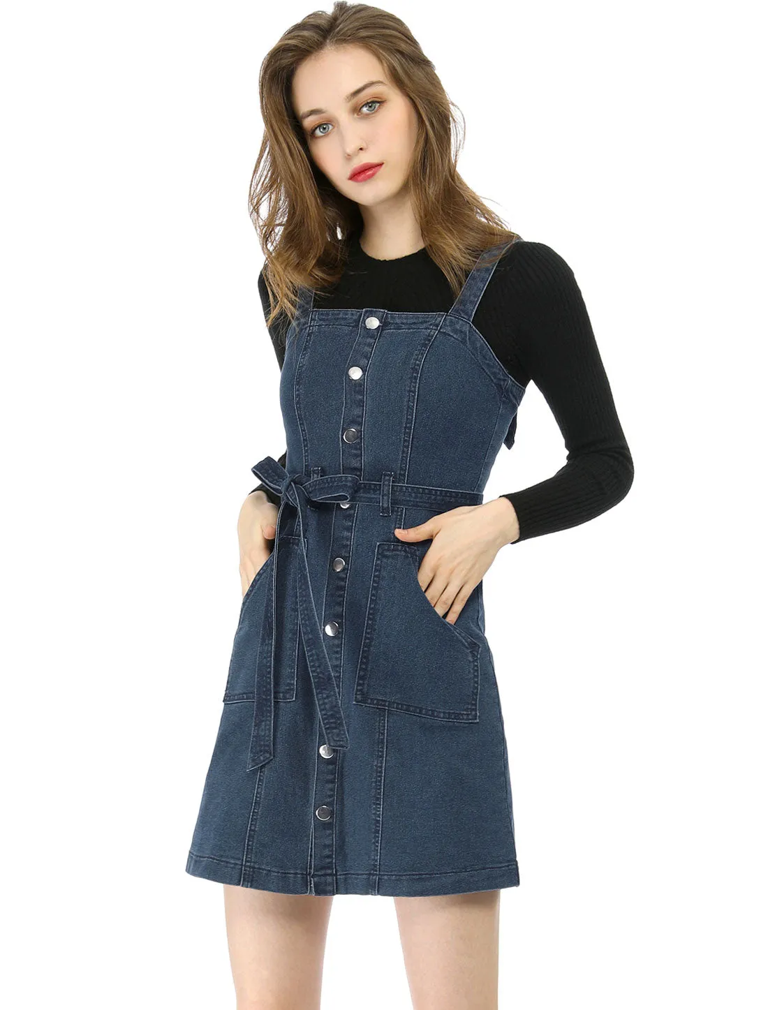 Classic Adjustable Strap A-Line Denim Overall Dress