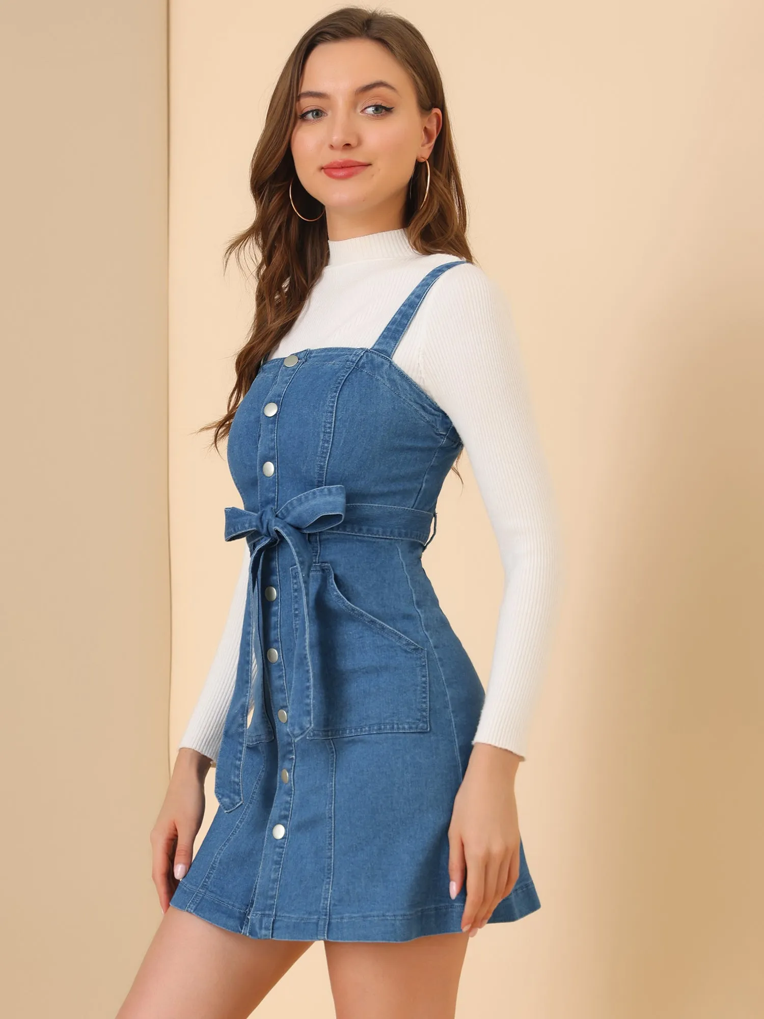 Classic Adjustable Strap A-Line Denim Overall Dress