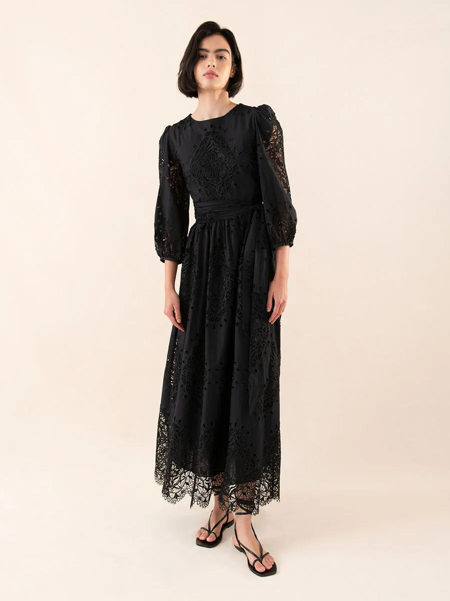 Constance Broderie Anglaise Midi Dress - Black - SALE