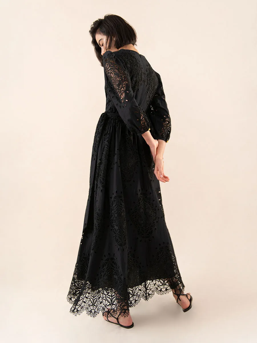 Constance Broderie Anglaise Midi Dress - Black - SALE