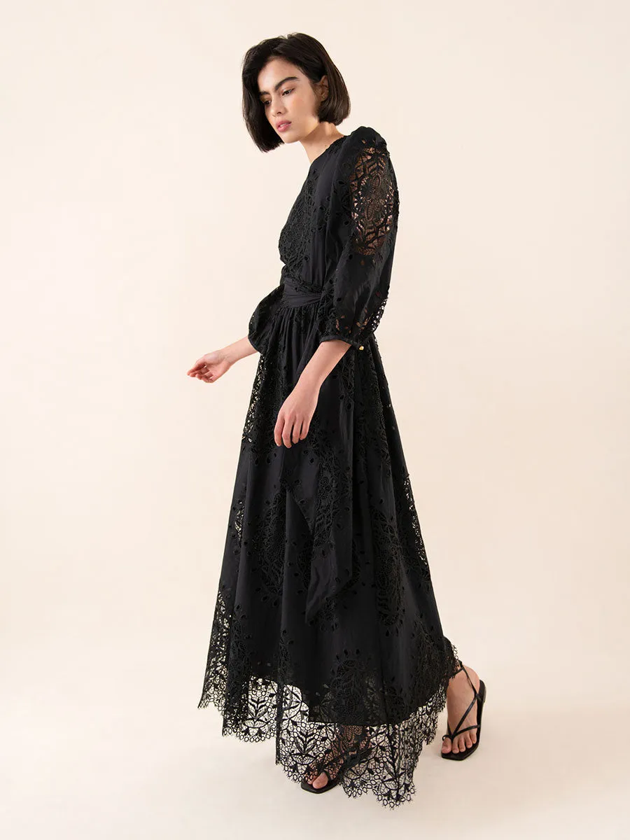 Constance Broderie Anglaise Midi Dress - Black - SALE