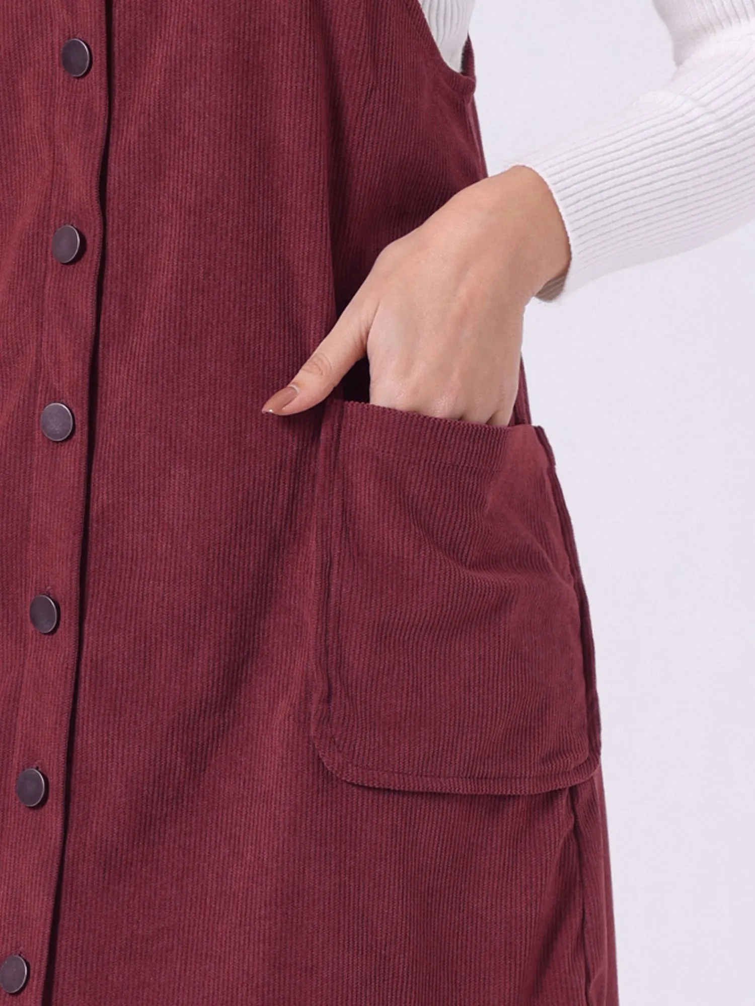Corduroy Adjustable Straps Button Down Pinafore Overall Dress