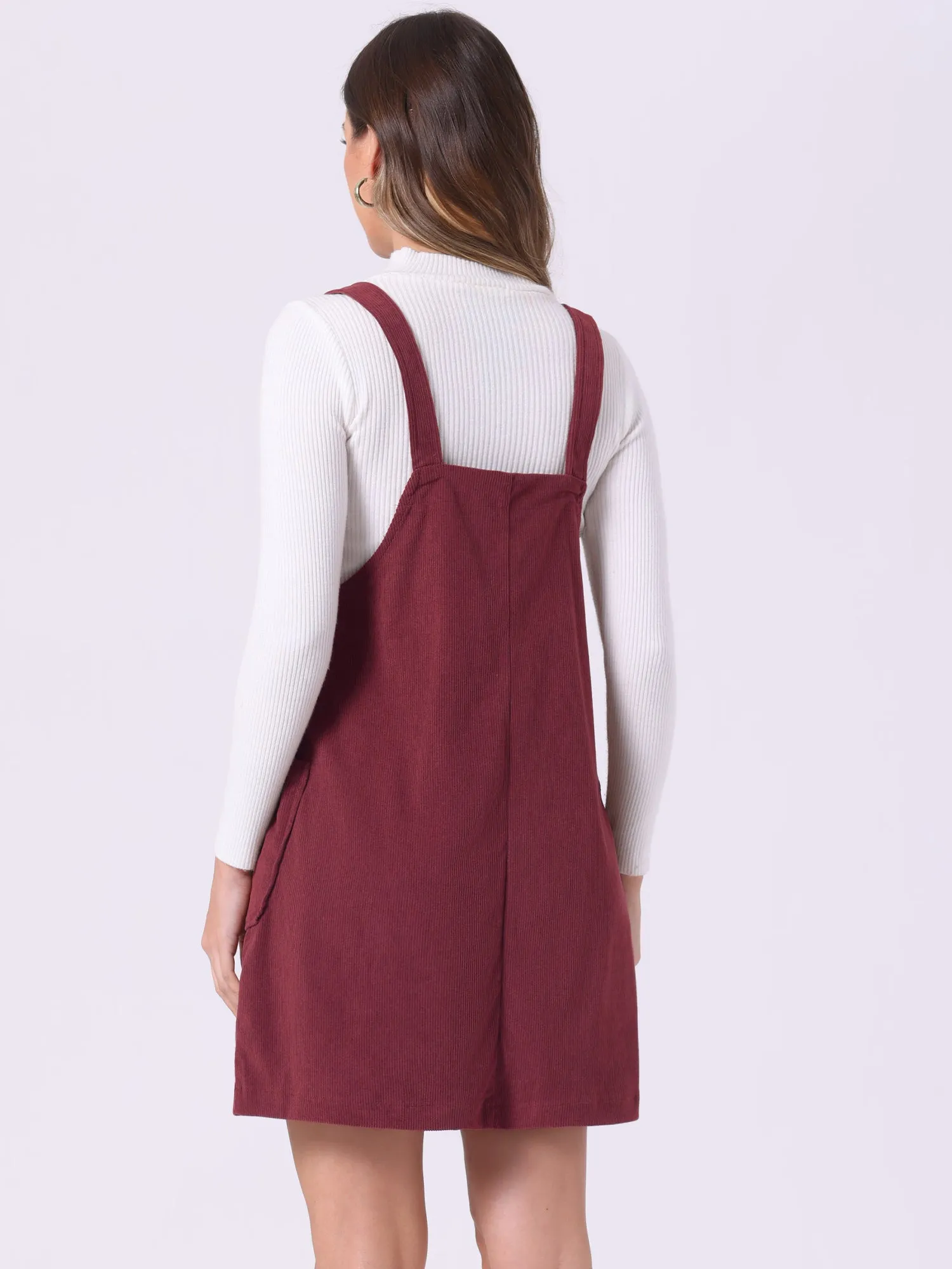 Corduroy Adjustable Straps Button Down Pinafore Overall Dress