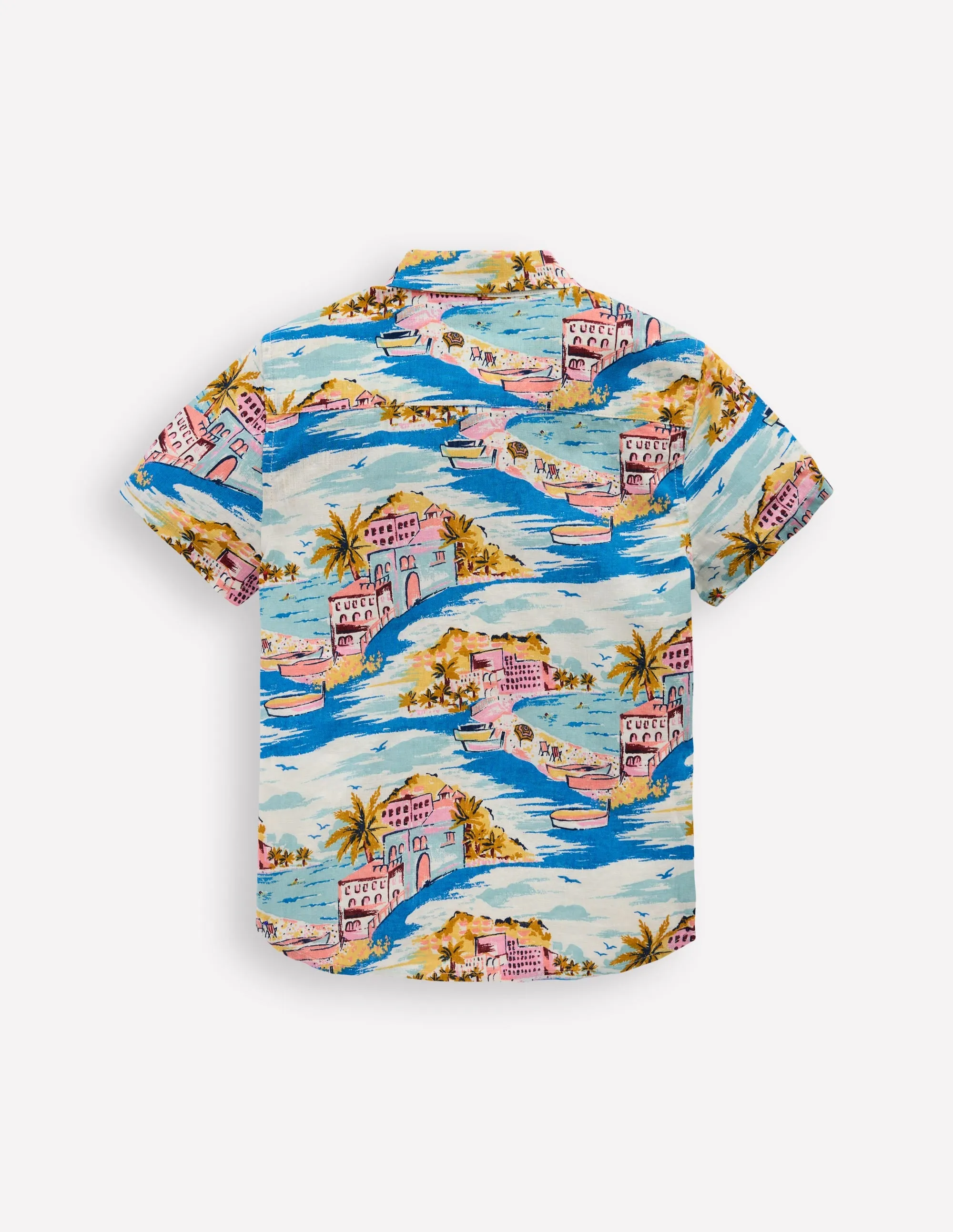 Cotton Linen Shirt-Multi Coastal Scene