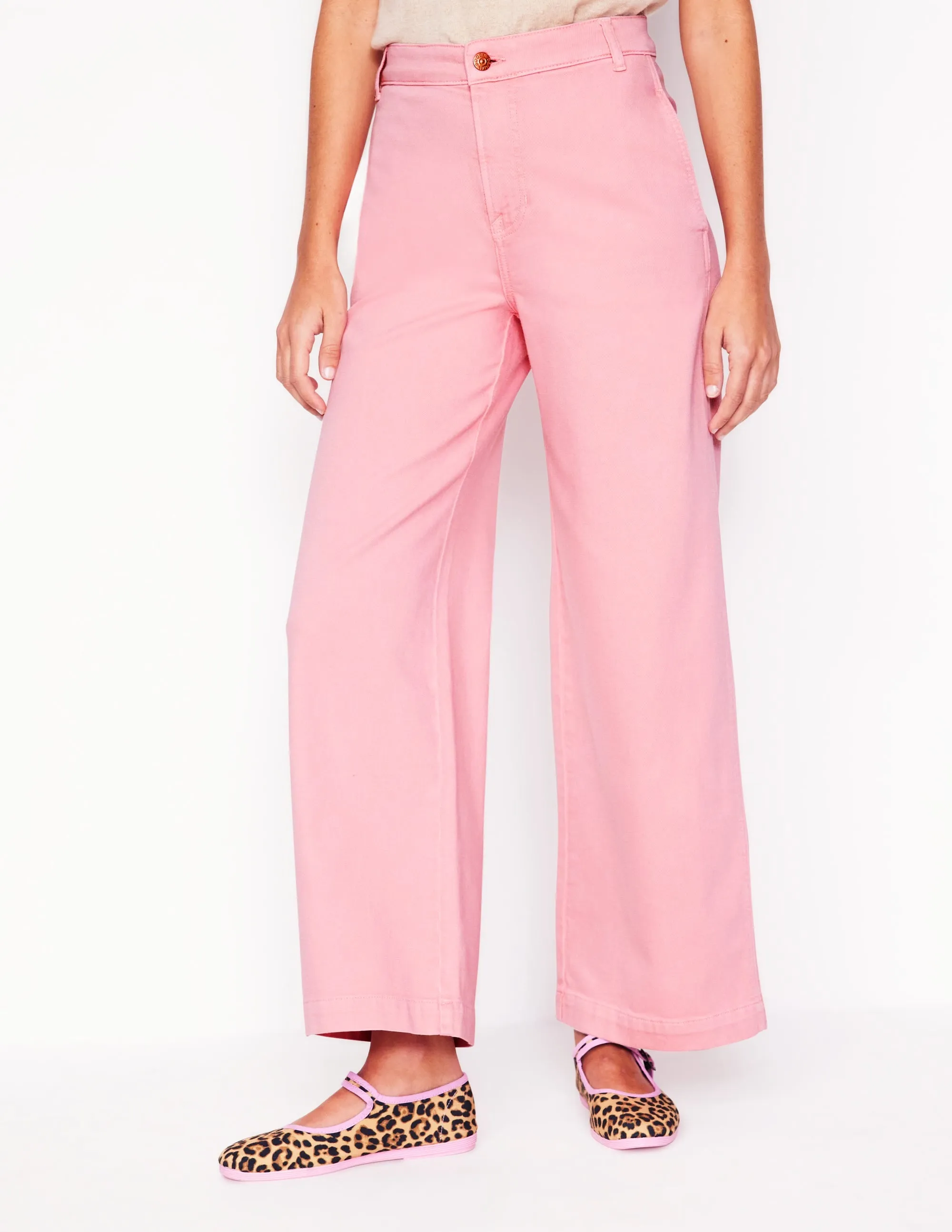 Cropped Fluid Jeans-Almond Pink