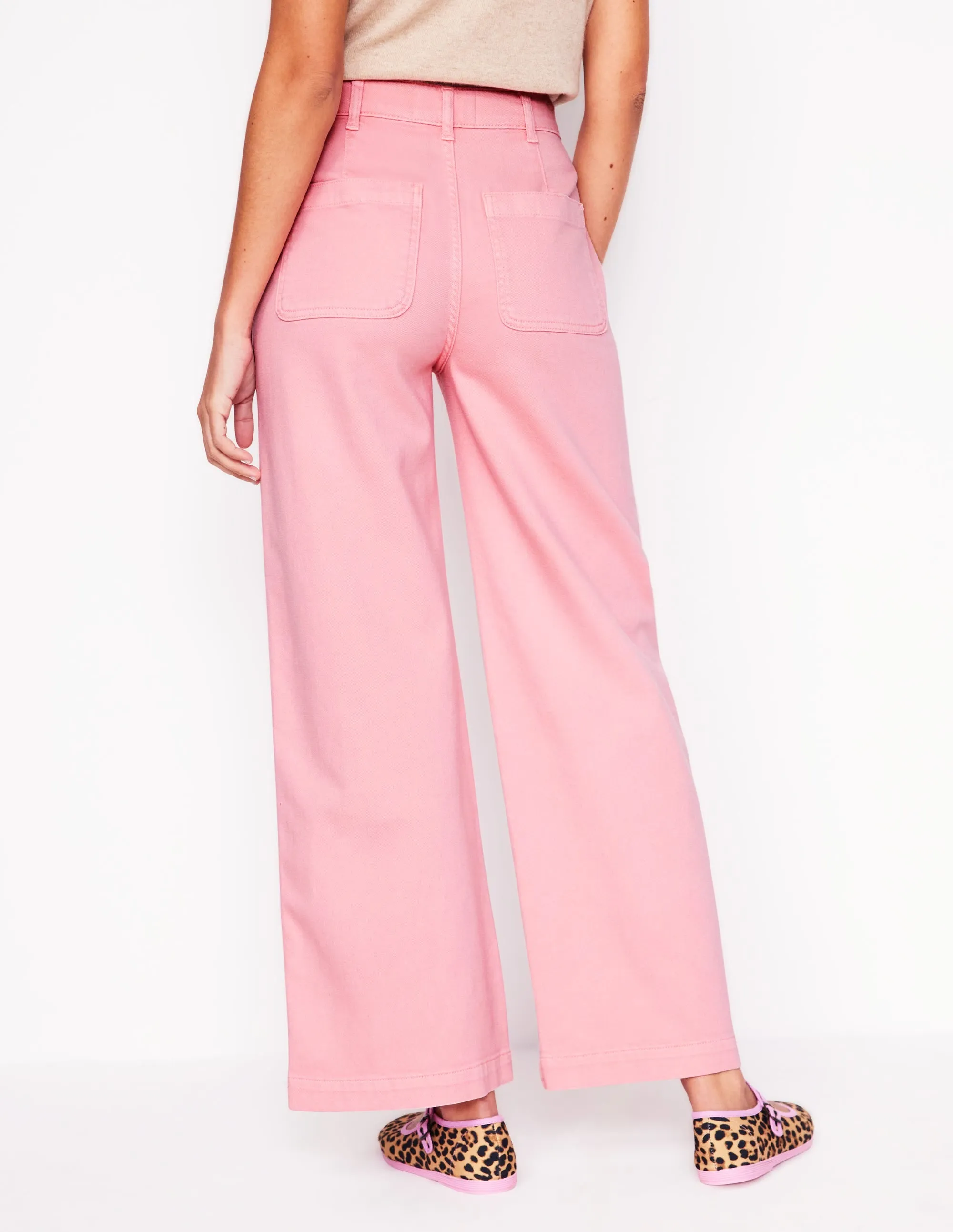 Cropped Fluid Jeans-Almond Pink