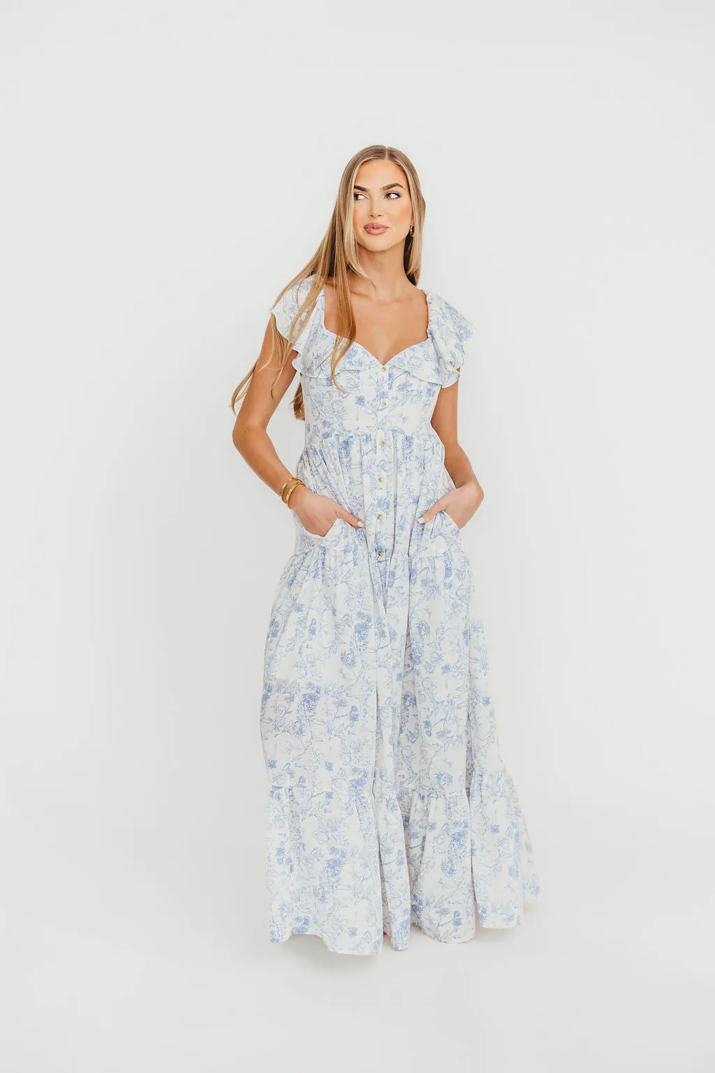 Dorothy Floral Button-up Maxi Dress in Blue/White - Nursing Friendly
