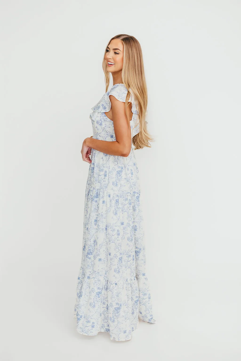 Dorothy Floral Button-up Maxi Dress in Blue/White - Nursing Friendly