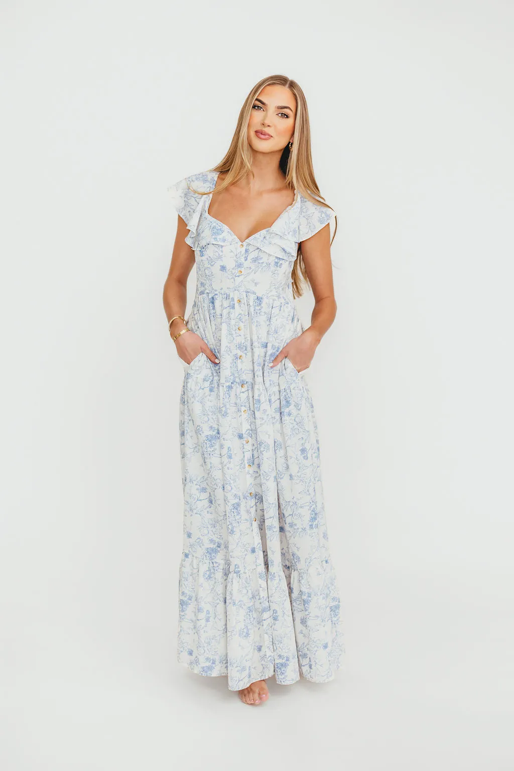 Dorothy Floral Button-up Maxi Dress in Blue/White - Nursing Friendly