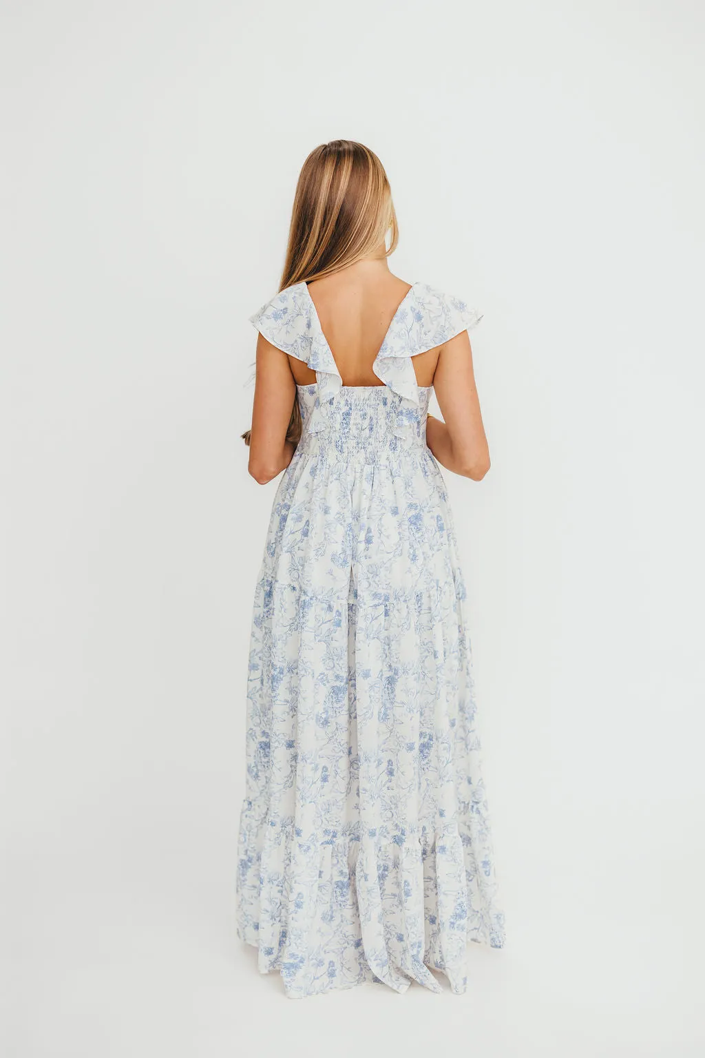 Dorothy Floral Button-up Maxi Dress in Blue/White - Nursing Friendly
