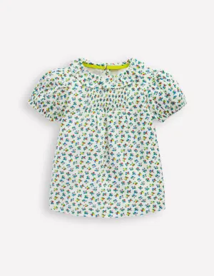 Double Cloth Printed Blouse-Soft Ivory Ditsy Floral