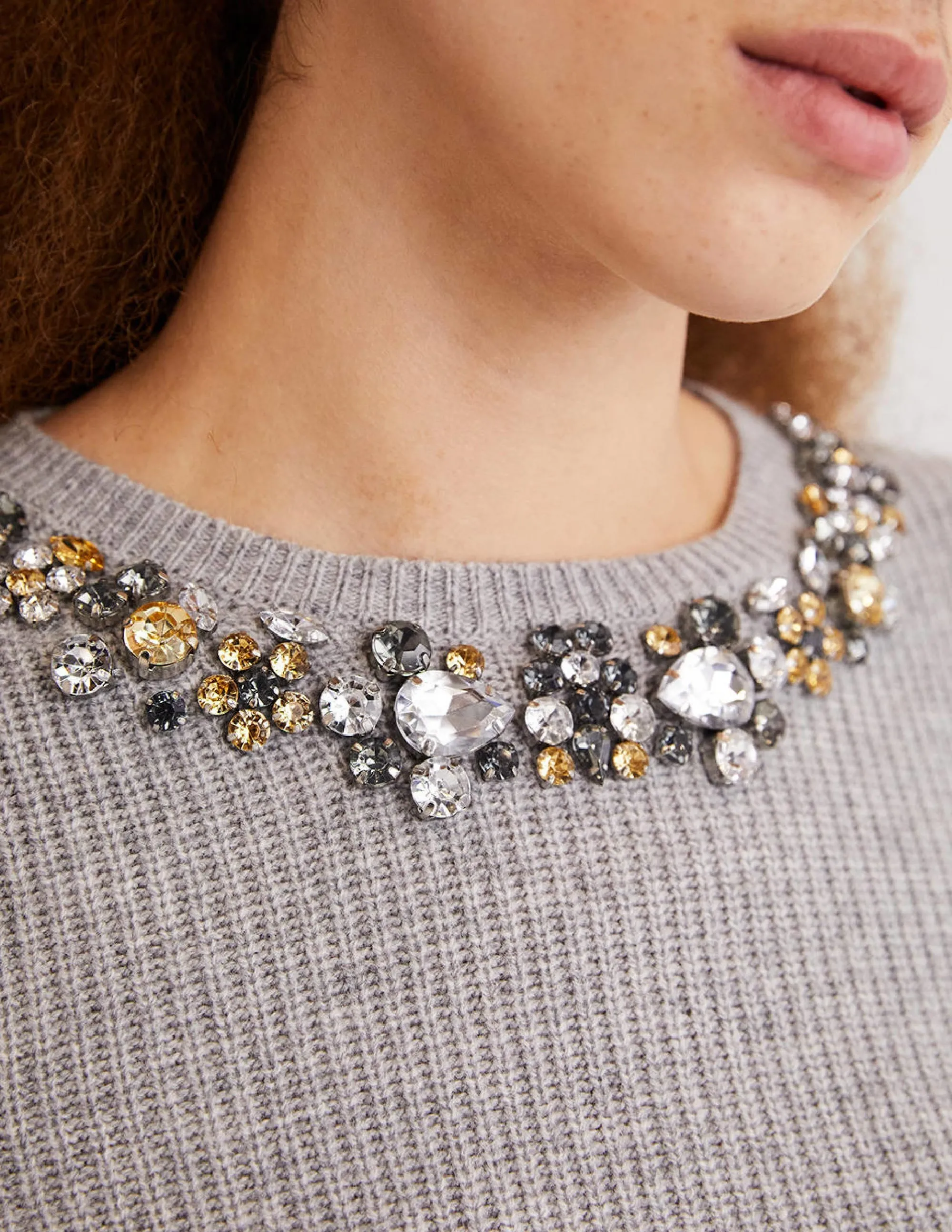 Embellished Party Jumper-Grey. Embellished Collar