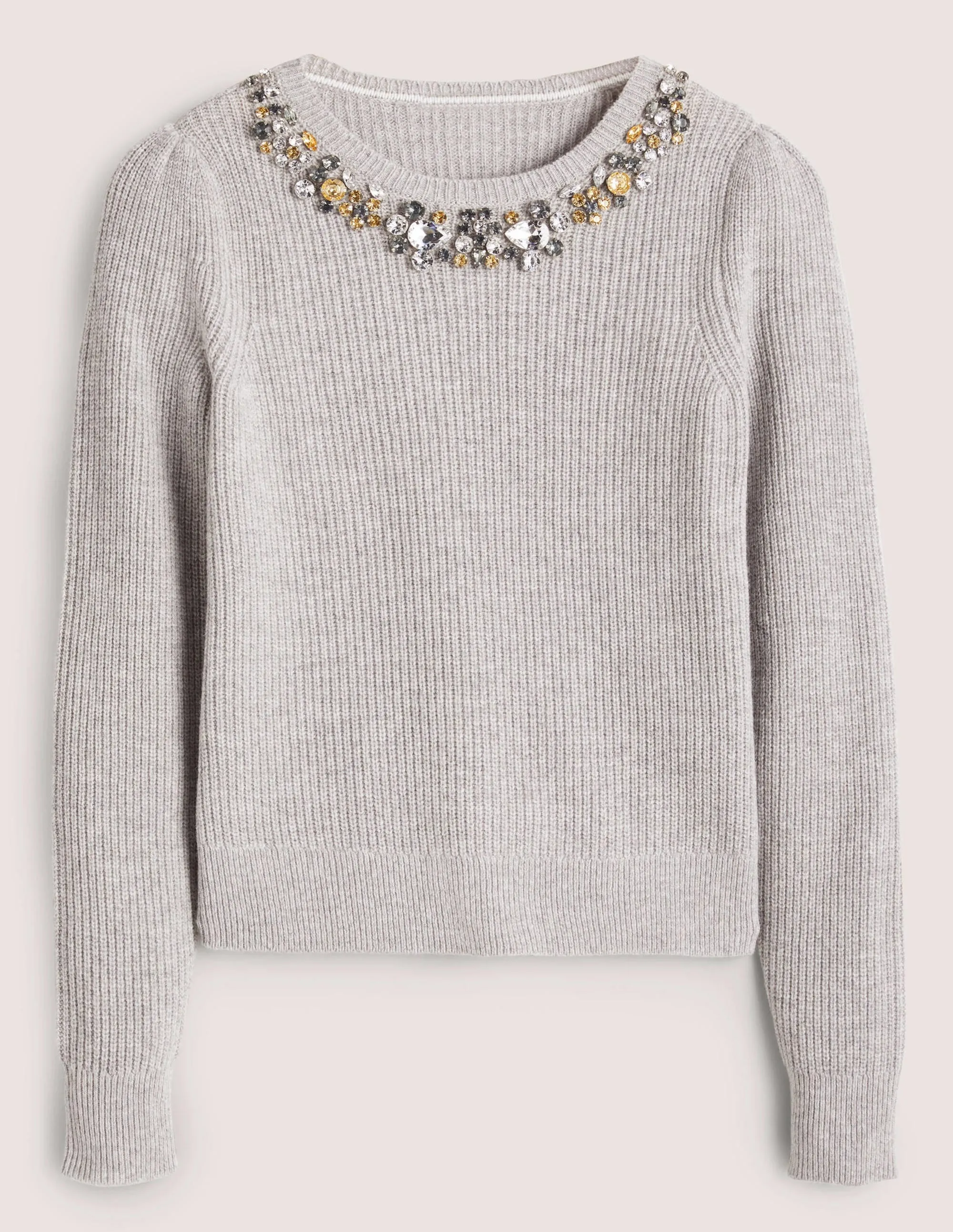 Embellished Party Jumper-Grey. Embellished Collar