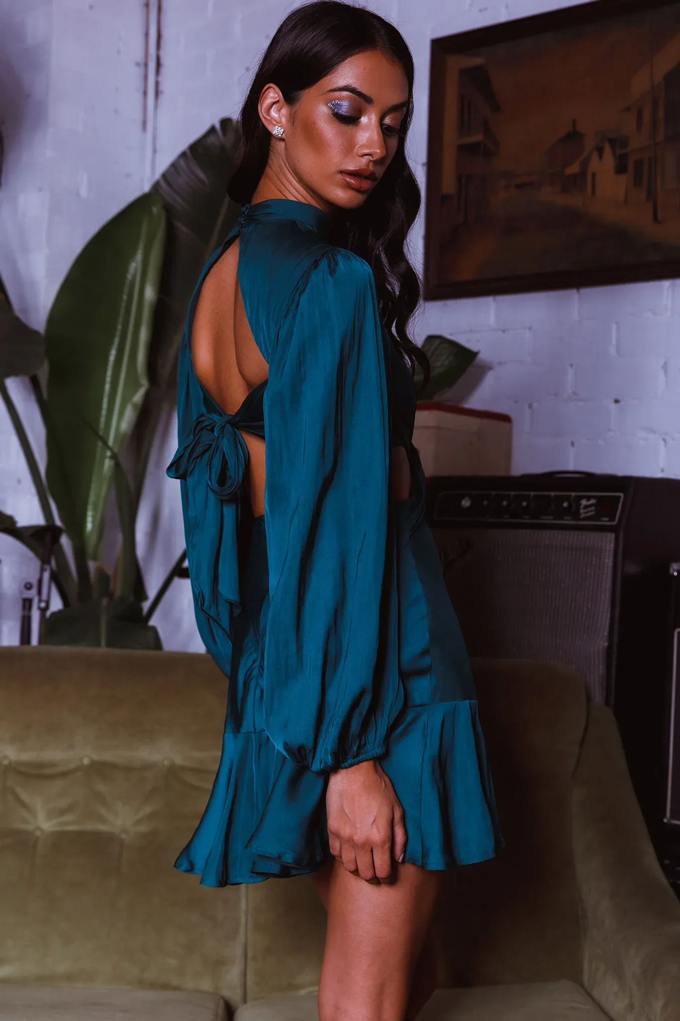 Feels Like Home Long Sleeve Cut-Out Dress Forest Green