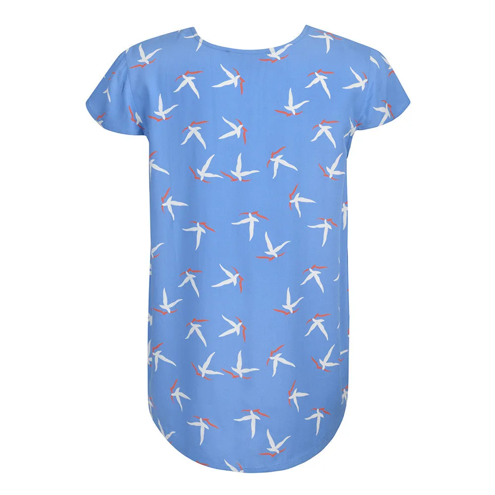 Filey V Neck Top Cornflower Blue/Coral