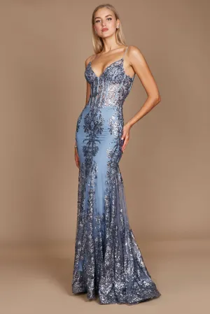Fitted Corset Long Formal Prom Dress Platinum