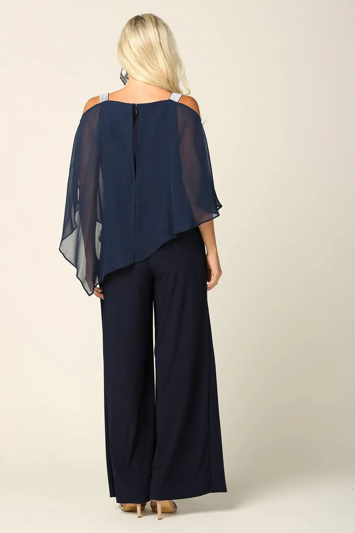 Formal Chiffon Cape Overlay Jumpsuit